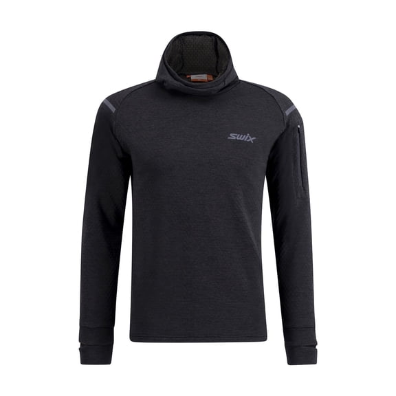 SWIX Adult Male Pace Black Midlayer Hooded Sweater, Size: XXL (10058-23-10000-XXL)