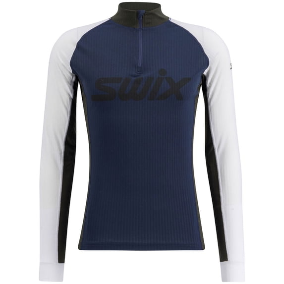 SWIX Adult Male Racex Classic Half Zip Shirt, Color: Dark Navy/Bright White, Size: L