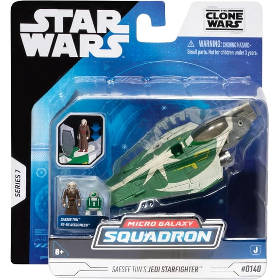 Star Wars Micro Galaxy Squadron Saesee Tiin's Jedi Starfighter - 5 inch Vehicle with Two 1 inch Micro Figure Accessories