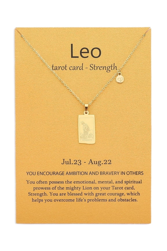 14k Gold Plated Leo Necklace Strength Tarot Card Constellation Jewelry Birthday Gift for Women