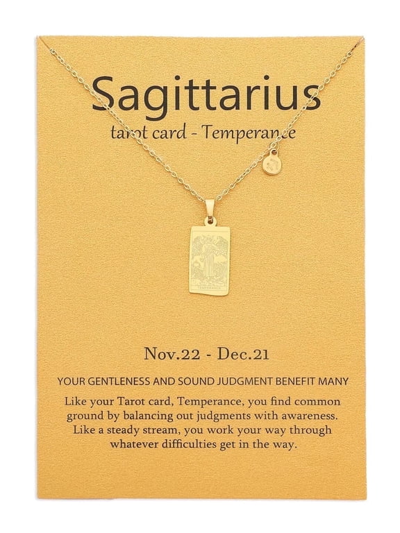 14k Gold Plated Sagittarius Necklace Temperance Tarot Card Constellation Jewelry Birthday Gift for Women