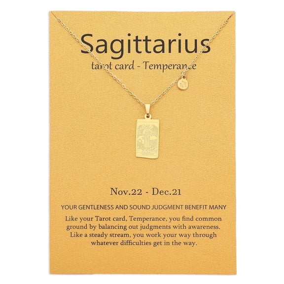SWNXMG 14k Gold Plated Sagittarius Necklace Temperance Tarot Card Constellation Jewelry Birthday Gift for Women