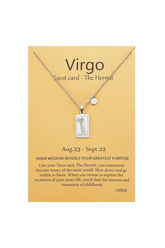 Virgo Necklace Hermit Tarot Card Pendant Stainless Steel Jewelry Birthday Gift Silver Tone