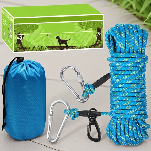 SWOEBTH 1 Pack Dog Tie Out Cable, 50ft/70ft/100ft Reflective Overhead Trolley System for Dogs up to 300lbs, Portable Runner for Yard Camping Outdoor