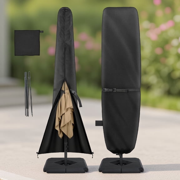 SWOEBTH 1-Pack Patio Umbrella Cover for 13-15 Ft Double-Sided Offset Umbrella, 600D Fabric, Windproof with Support Pole and Zipper