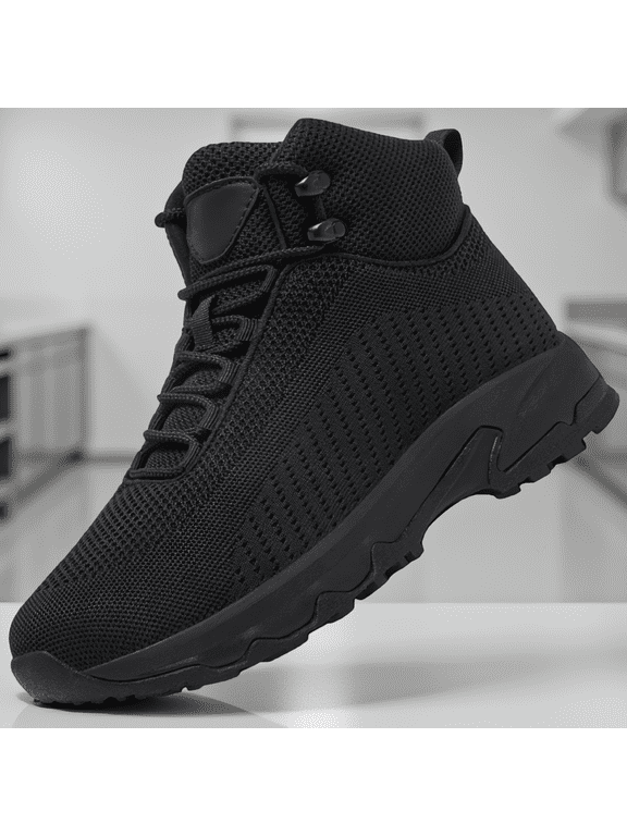 1 Pair Men's Non Slip Work Shoes, Slip Resistant Lightweight Chef Kitchen Footwear with Ankle Support, Black