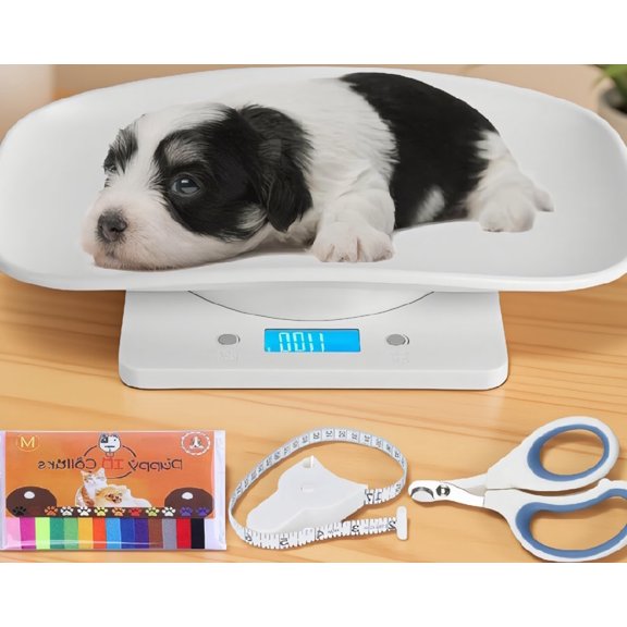 SWOEBTH 1 Set Pet Scale for Newborns and Small Animals, 33 lb Capacity, 11.4 in Tray, with Clippers and Pet Collar