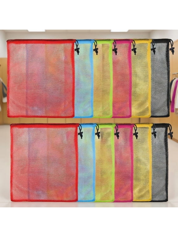 12-Pack Nylon Drawstring Bags, 13 x 15.5 Inch, Cord Lock Closure, for Gym Beach Sports and Laundry, 6 Colors