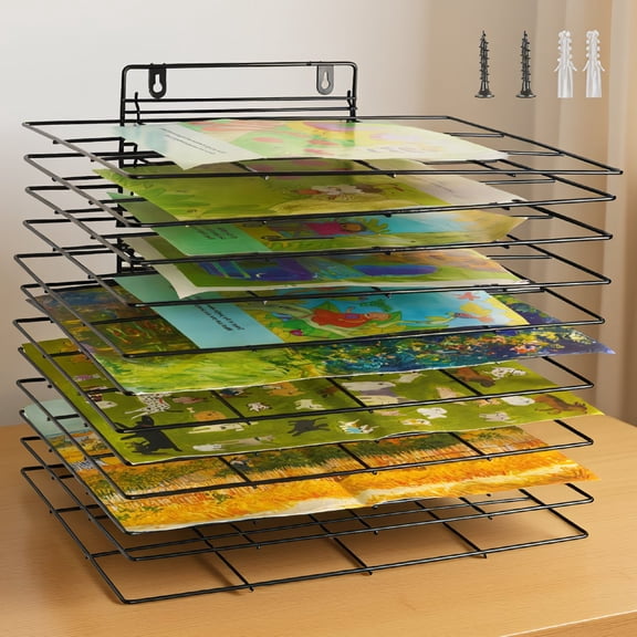 SWOEBTH 12-Shelf -Mounted Art Drying Rack for and Art Studio, Removable Shelves, Black