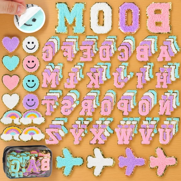 SWOEBTH 120 Chenille Letter Patches, Self-Adhesive Iron A-Z Alphabet Embroidered Letters for Clothing Backpacks Hats, Glitter