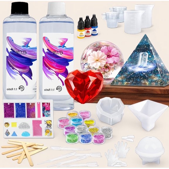 SWOEBTH 18oz Epoxy Resin Kit with Silicone Molds, 1:1 Mix , Clear Resin for DIY Making and Crafts, Includes Pigments, Glitter and Tools