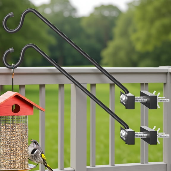 SWOEBTH 2 Pack 12 Inch Deck Rail Feeder Hangers, Adjustable Railing Hook for Fence , 22 lbs Capacity, Black
