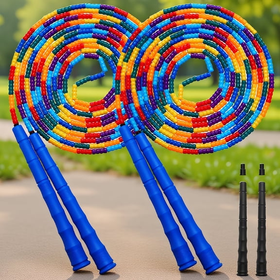 SWOEBTH 2 Pack 16 FT Double Dutch Jump Rope, DIY Adjustable Beaded Long Jump Rope for and Adults, Fits 5-6 Jumpers