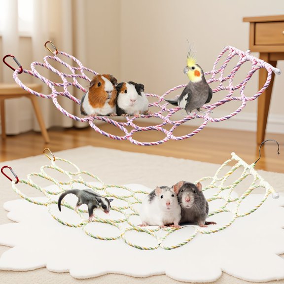 SWOEBTH 2 Pack Hanging Rope Net Climbing Ladder Swing for Rat Hamster Small Animal Cage, Colorful, 24.4 x 13.7 in