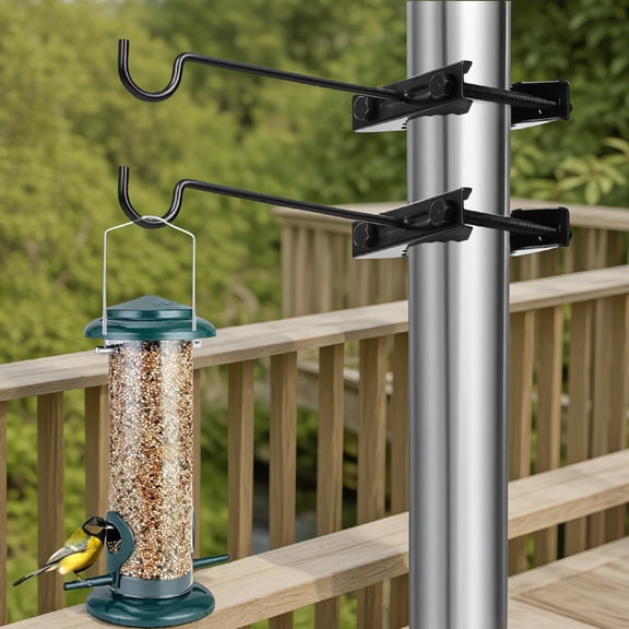 SWOEBTH 2 Pack Metal Clamp- Deck Railing Hook, Feeder Hanger Bracket for Pole Fence , Fits 1.17"-2.82" Dia, Outdoor Plant Lantern Rack