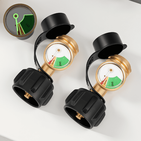 SWOEBTH 2 Pack Propane Gauge with Leak Detector, Color-Coded , QCC1/Type1, Fits 5-40lb Tanks, for BBQ, RV, Grill, Heater