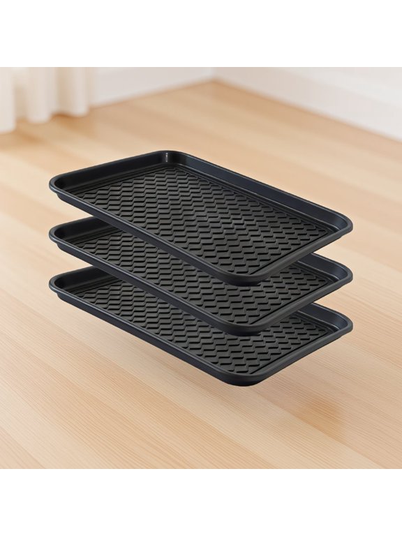 3 Pack Boot Tray, 20 x 15 in, Waterproof Shoe Tray with Raised and Non-Slip Design for Entryway, Black