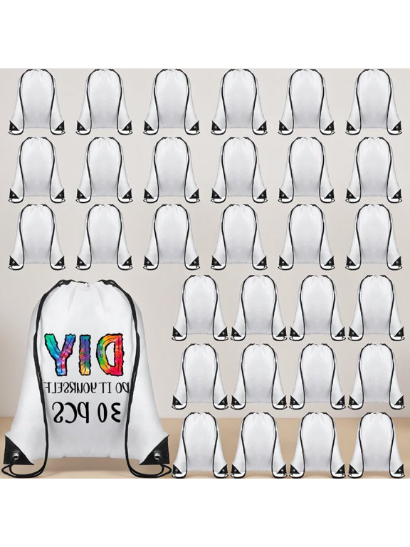 30 Pack Blank White Sublimation Drawstring Bags, Polyester Cinch Sackpack for Gym Sport DIY Heat Press