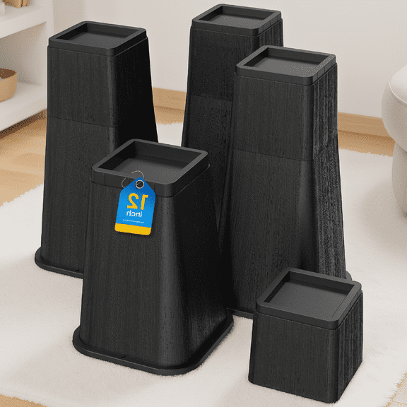 SWOEBTH 4 Pack Stackable Bed Risers, 4 8 12 Inch Adjustable Heavy Duty Furniture Leg Lifts for Beds Sofas Desks, Black