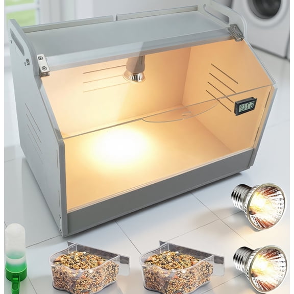 SWOEBTH 4-in-1 Chick Brooder Box Starter Kit, 2x 50W Adjustable Heat Lamps, Temp Humidity Display, Feeder, Waterer, 15.75x11.81x11.81 in