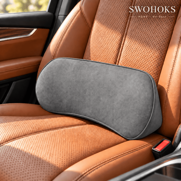 SWOHOKS Car Lumbar Support Pillow| Memory Foam Cushion for Lower Back Support| Gray