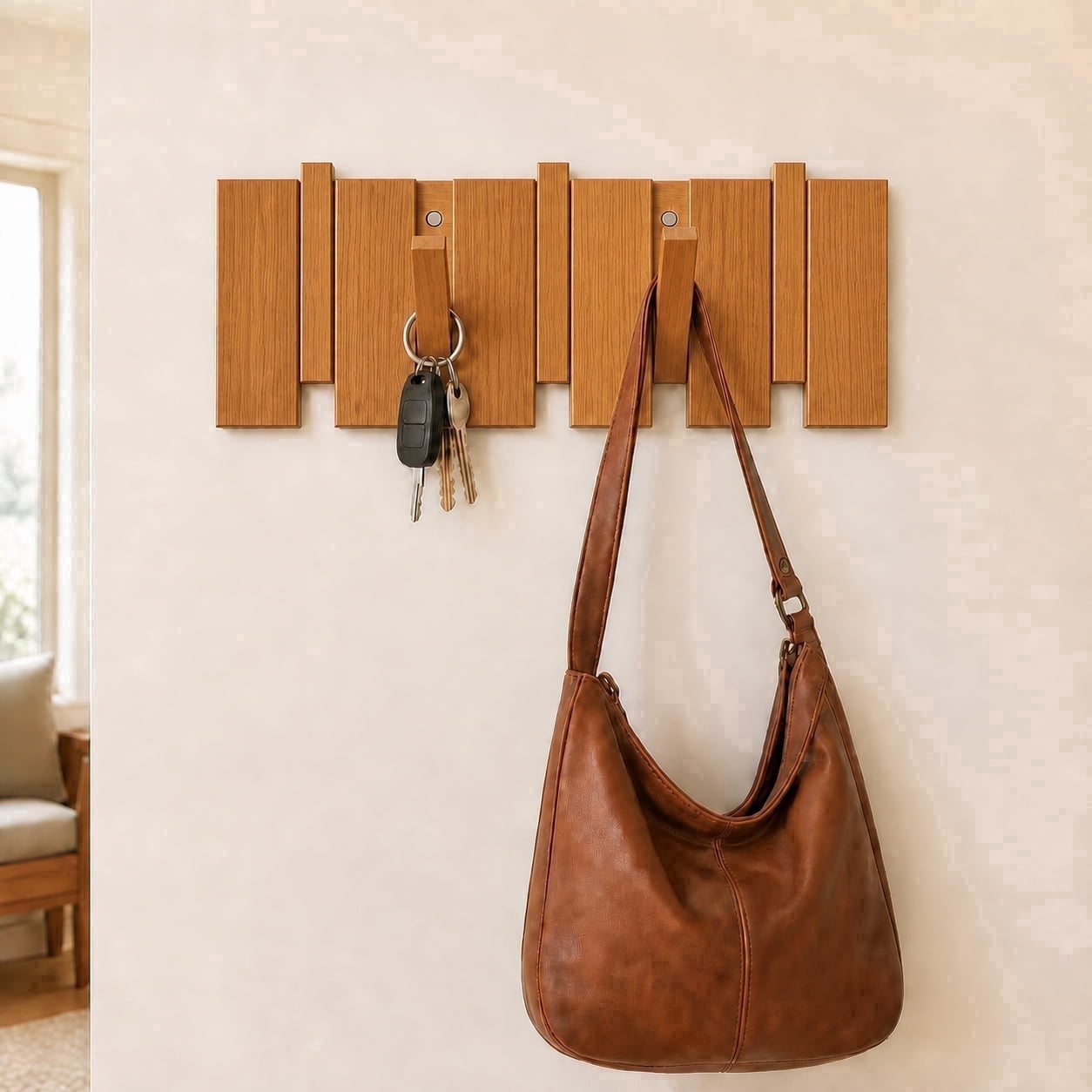 Wall Moount Rack SWOHOKS Wooden Wall Mounted Coat Rack | with 5 Flip Down Hooks | Save ...