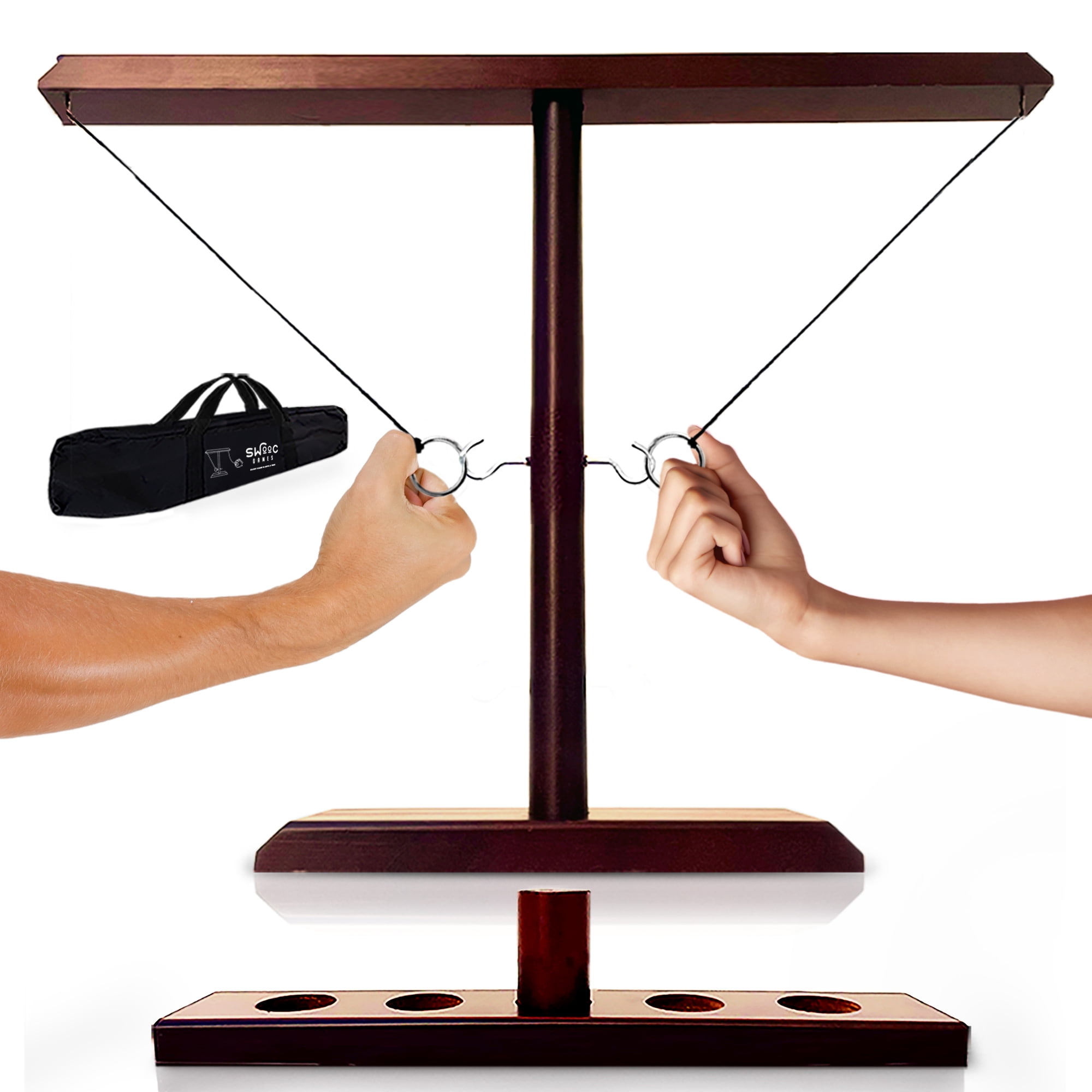 Swooc Games® - Battle Hooks XL Hook and Ring Game with Ladder - 20 Second Set Up - Hook and Ring Toss Game for Adults - Wooden Ring Hook Tossing Game - Tabletop Ring Hook Game