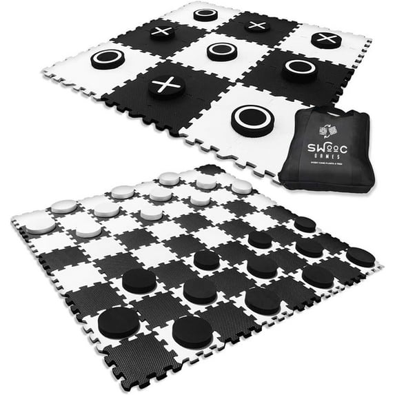 SWOOC Games - 2-in-1 Reversible Giant Checkers & Tic Tac Toe Game (4ft x 4ft) - Giant Board Games