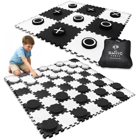 SWOOC Games - 2-in-1 Reversible Giant Checkers & Tic Tac Toe Game (4ft x 4ft) - Giant Board Games