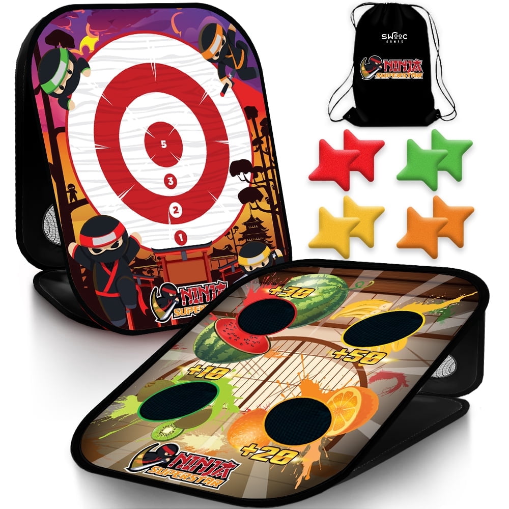 SWOOC Games - Ninja Superstar™ | 2-in-1 Corn Hole Games for Kids | 5-Second Setup | Ninja Kids Toys | Ninja Games | Bean Bag Toss Game for Kids Cornhole Game Set | Bean Bag Game | Foam Throwing Star