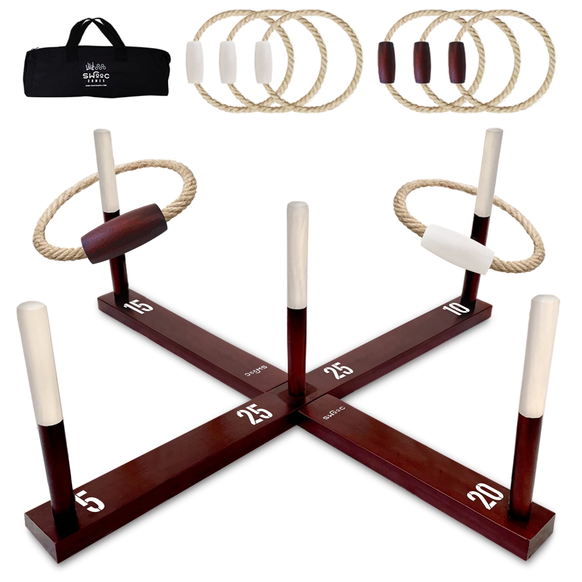 SWOOC Games - XL Ring Toss Game (3ft x 3ft) All Weather - New Zealand Pine - 15+ Games Included - Yard Games for Adults - Kids Outdoor Games for Adults and Family - Backyard Games - Lawn Games Adults
