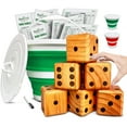 thumbnail image 1 of SWOOC Games - Yardzee, Farkle & 20+ Games - Light-Weight Yard Dice Game Set (All Weather) with Collapsible Bucket, 5 Big Laminated Score Cards, and Marker (Choose 2.5in or 3.5in Dice) Yard Games, 1 of 6