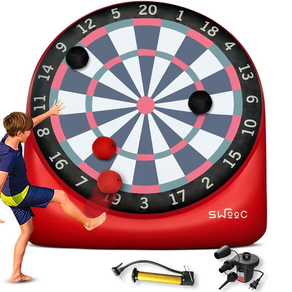 Premium Giant Kick Darts (Over 6 ft. Tall) with 15+ Games Included - Giant Inflatable Outdoor Dartboard w/ Soccer Balls