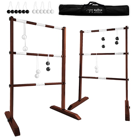Swooc Games® - Premium Wooden Ladder Ball Game Set (Weather Resistant) - 10 Games Included & Carrying Case - Easy, No Tool Assembly - Ladder Toss Outdoor Game - Hillbilly Golf Backyard Fun