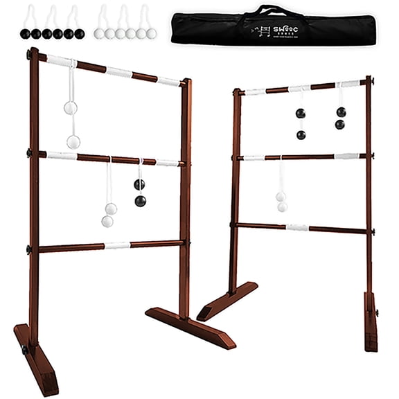 Swooc Games - Premium Wooden Ladder Ball Game Set (Weather Resistant) - 10 Games Included & Carrying Case - Easy, No Tool Assembly - Ladder Toss Outdoor Game - Hillbilly Golf Backyard Fun
