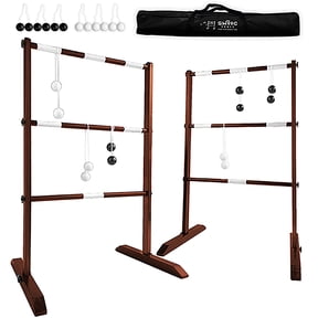 Swooc Games - Premium Wooden Ladder Ball Game Set (Weather Resistant) - 10 Games Included & Carrying Case - Easy, No Tool Assembly - Ladder Toss Outdoor Game - Hillbilly Golf Backyard Fun