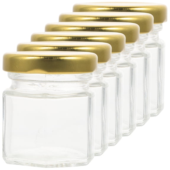 SWOOMEY 6Pcs Transparent Glass Hexagon Jars Wide Mouth Honey Pots with Sealed Lids for Storage