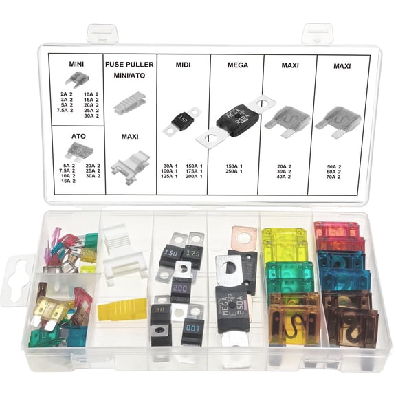 SWORDFISH 51230 Commercial & Fleet Vehicle Emergency Fuse Assortment Kit, MINI, ATO, Maxi, MIDI, MEGA, Package of 54 Pieces