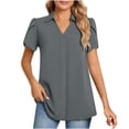 thumbnail image 1 of SWPZC Ladies Casual Top V Neck Fashion Solid Color Short Sleeve Loose T Shirt Women Solid Tee Long Sleeve for Women, 1 of 5
