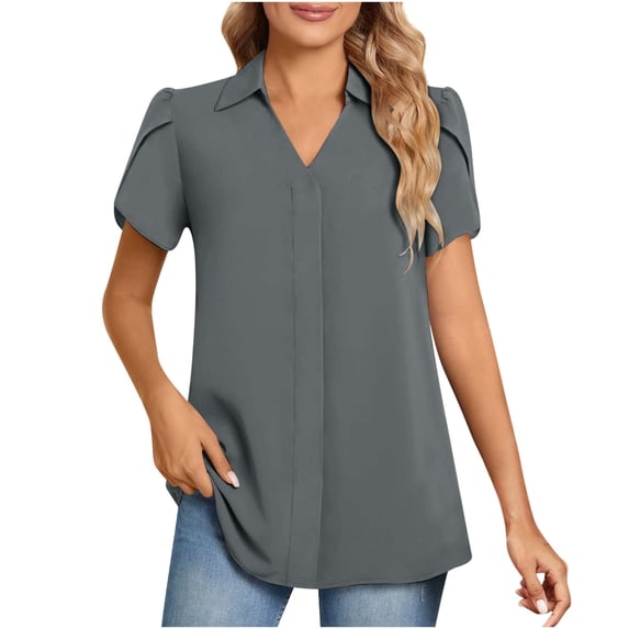SWPZC Ladies Casual Top V Neck Fashion Solid Color Short Sleeve Loose T Shirt Women Solid Tee Long Sleeve for Women