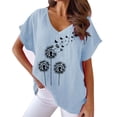 thumbnail image 1 of SWPZC Women's Dandelion Printed V Neck Cotton Linen Casual Bat T Shirt Top Summer Tops Ladies Tee Shirt Flowy Tunic Blouses, 1 of 4