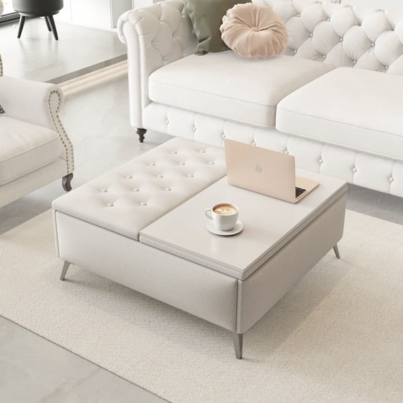 SWQQWEI 35‘’Storage Ottoman Coffee Table with Lift Top, Upholstered Large Square Ottoman for Living