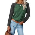 thumbnail image 1 of SWQZVT Basic Long Sleeve Tops for Women Casual Fall Color Block Crewneck Womens Raglan Shirt Winter Clothing Green Block XL Tee, 1 of 6