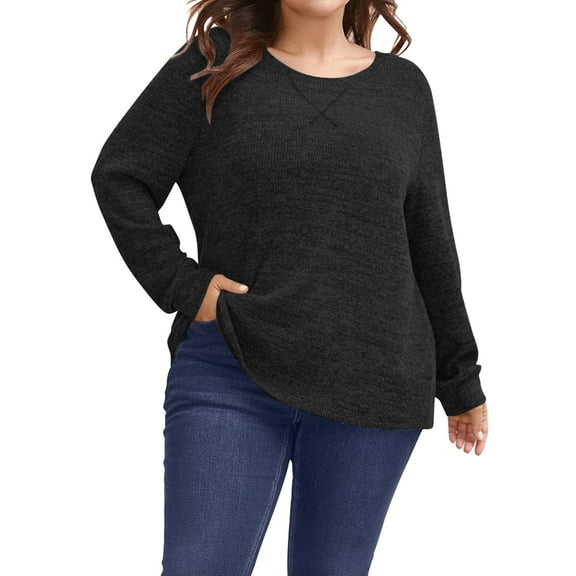 SWQZVT Sweaters for Women Plus Size Long Sleeve Tunic Tops Fall Casual Crewneck Shirts Loose Oversize Blouses for Winter Clothes