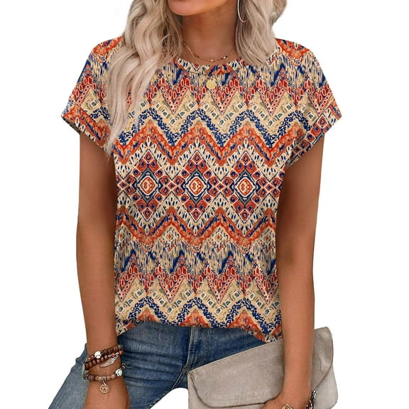 SWQZVT Blouses for Women Summer Tops Casual Short Sleeve Tops Dressy Tunic Crew Neck Loose Tee Shirts