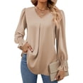 thumbnail image 1 of SWQZVT Chiffon Blouses for Women Dressy Bubble Sleeve Smocked Ruffle Cuffs V Neck Tops Fall Casual Long Sleeve Shirts Business Work Tunic Tops, 1 of 8