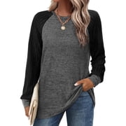 SWQZVT Color Block Sweatshirts for Women Crewneck Long Sleeve Pullover Tops Casual Fall Womens Clothes Soft Raglan Sweaters Lightweight Tunic Tops