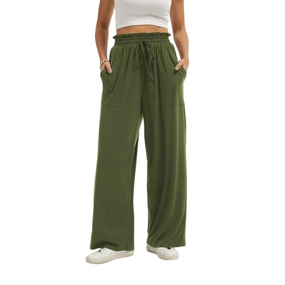 SWQZVT Fall Pants for Women Elastic Waistband Womens Pants with Pockets Autumn Pants Women Lounge Casual Winter Pants Comfy Trouser Green XL