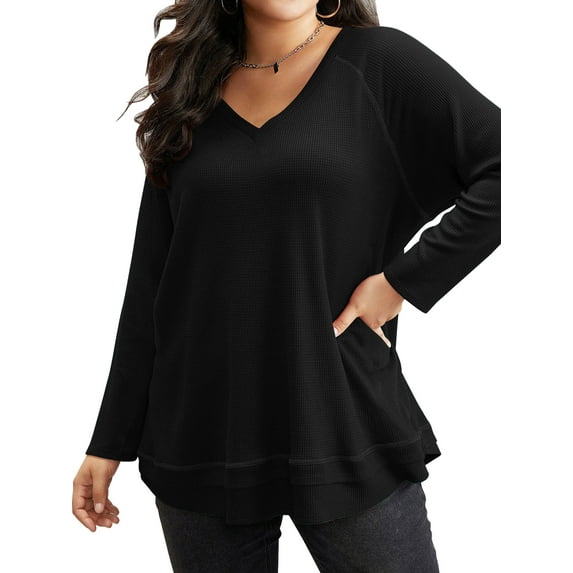 SWQZVT Fall Sweatshirts for Women Plus Size Long Sleeve Shirts Casual Oversize Waffle Sweatshirts Loose Tunic Tops for Winter Clothes