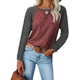 thumbnail image 1 of SWQZVT Fall Tops for Women Trendy Womens Basic Shirts Casual Roundneck Raglan Baseball T Shirts Winter Clothes Claret Block XL Tee, 1 of 6